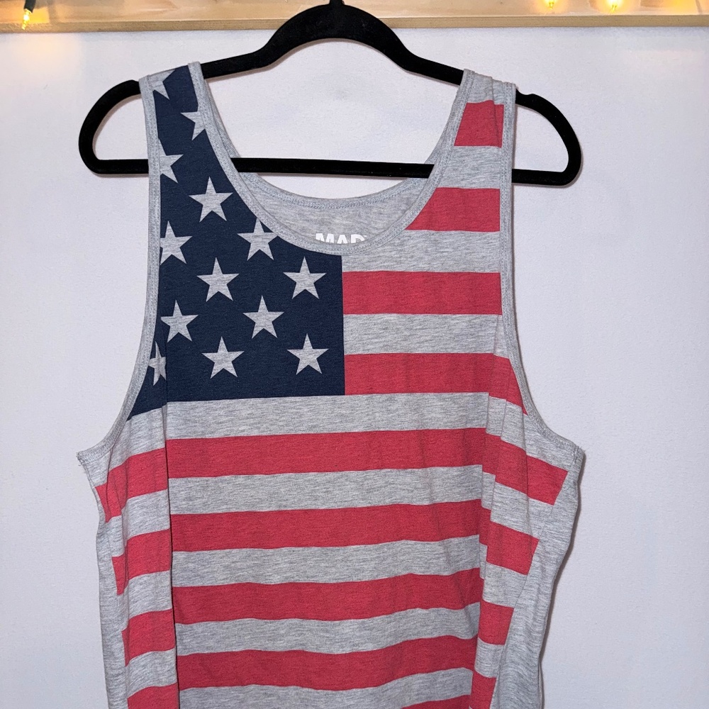 MAD Engine American Flag Tank Top Men’s XL Gray Red White Blue Patriotic